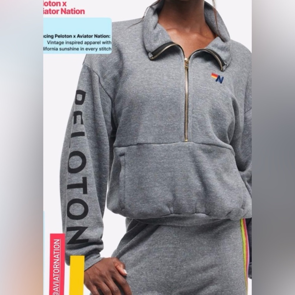 Aviator Nation Gray Half-Zip Sweatshirt with Small Rainbow 'N' Logo